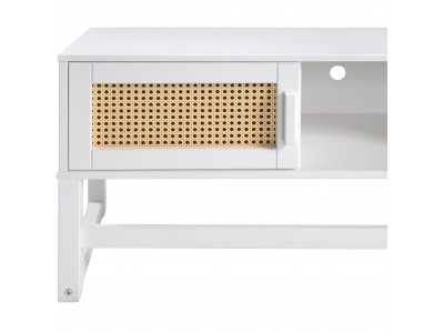 Rack para tv com portas de palhinha indiana na cor branco laca | Coleção Blanco Acapulco